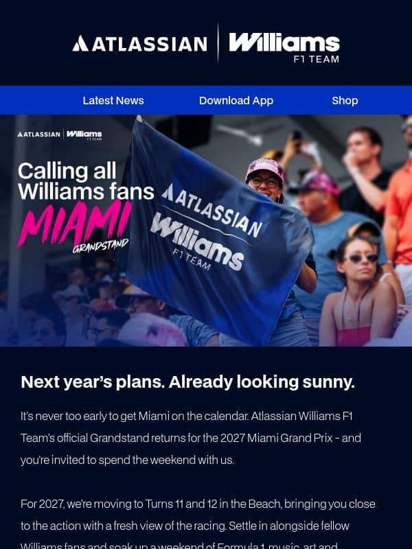Your 2027 Miami plans start here 🌴 email from Williams Esports