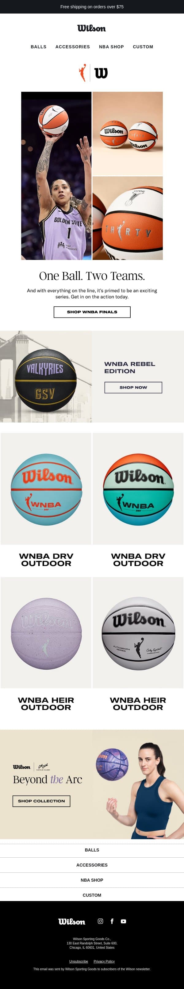 Limited Edition WNBA Finals Basketball email from Wilson Sporting Goods screenshot