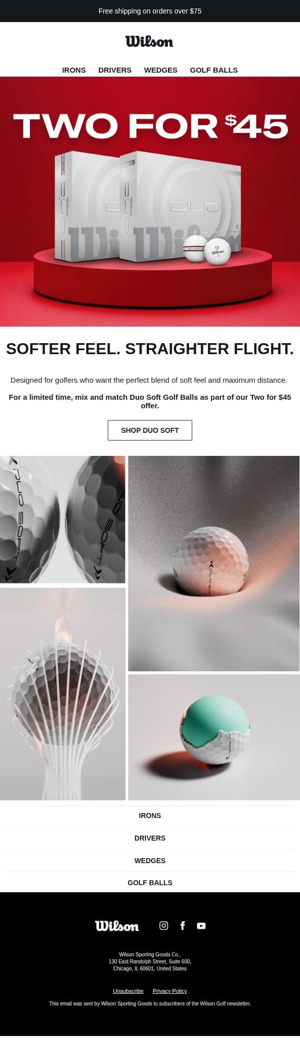 DUO SOFT: Two for $45 email from Wilson Sporting Goods screenshot