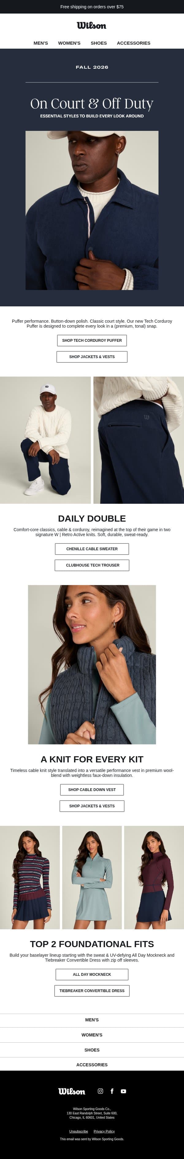 Key styles you’ll build every fall kit around email from Wilson Sporting Goods screenshot