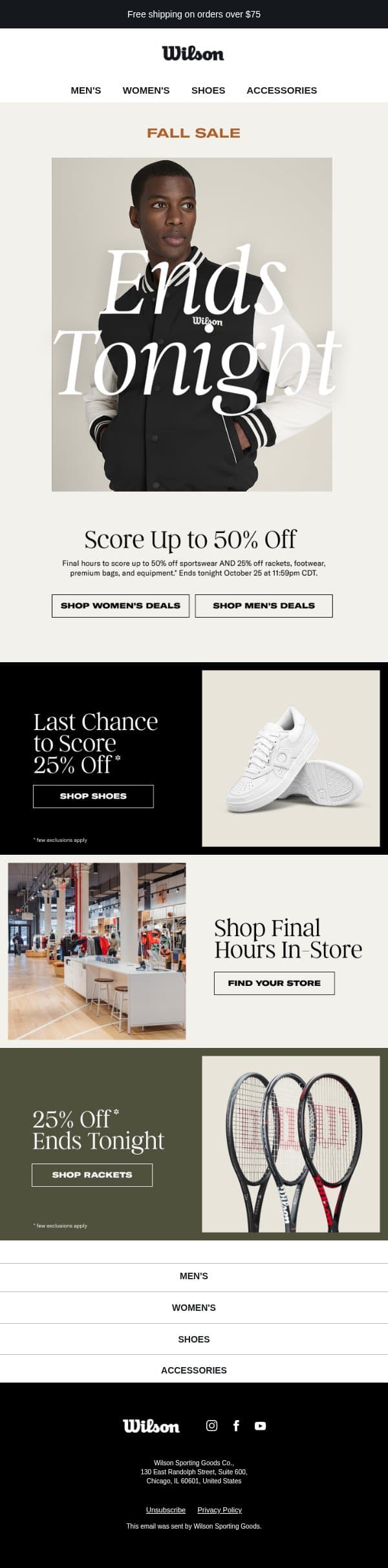 It’s match point for our Fall Sale email from Wilson Sporting Goods screenshot
