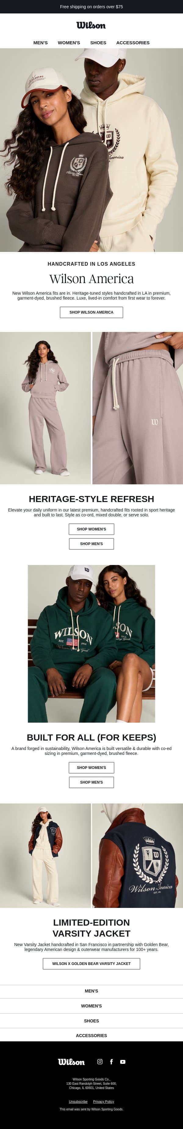 New Wilson America just landed! 🇺🇸 email from Wilson Sporting Goods screenshot