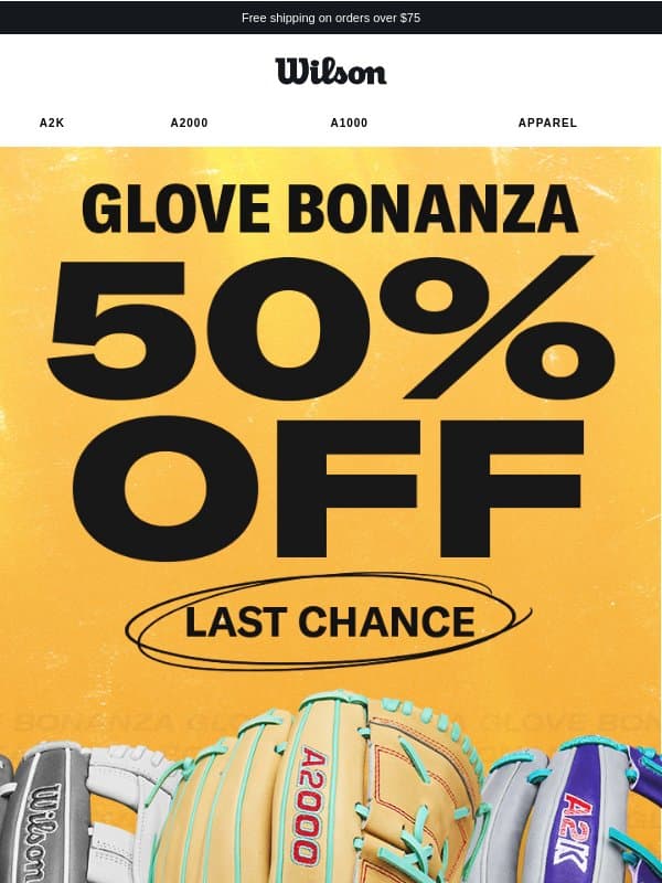 FINAL HOURS FOR 50% OFF 🚨 email from Wilson Sporting Goods