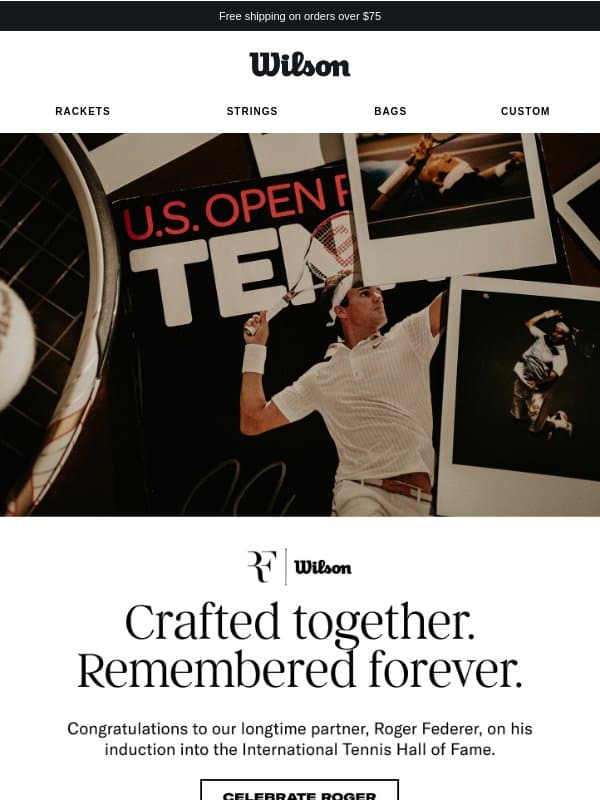 Congratulations, Roger Federer email from Wilson Sporting Goods