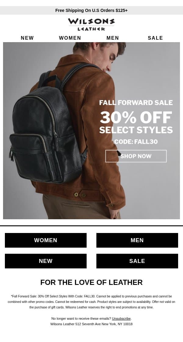 Fall Styles You’ll Love - Now 30% Off! email from Wilson's Leather screenshot