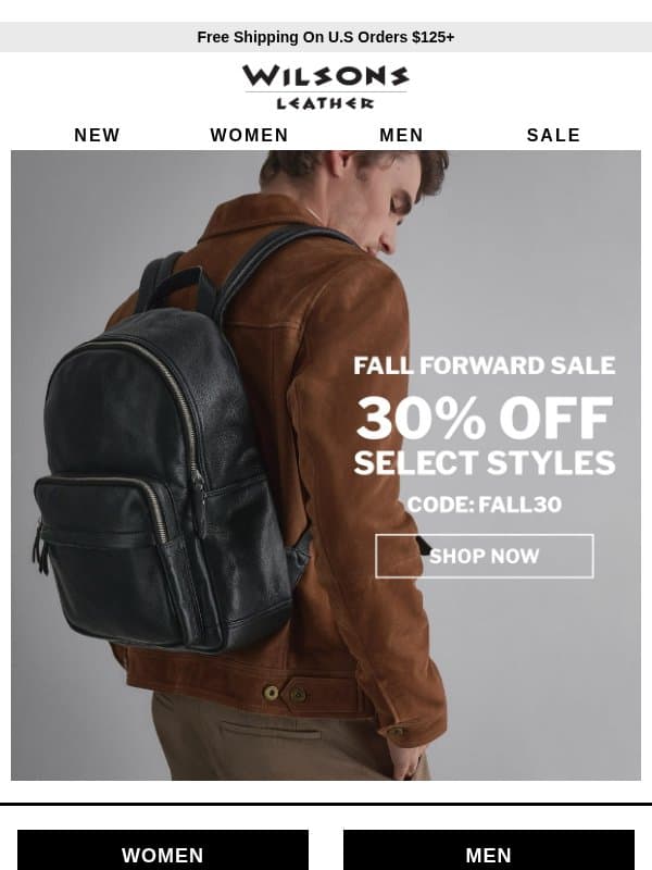 Fall Styles You’ll Love - Now 30% Off! email from Wilson's Leather