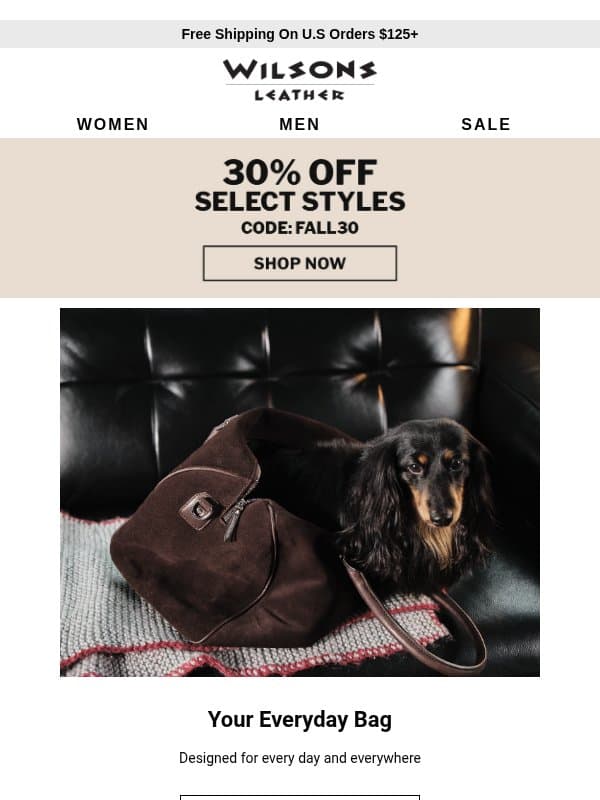 30% Off The Bags You’ll Carry Everywhere email from Wilson's Leather