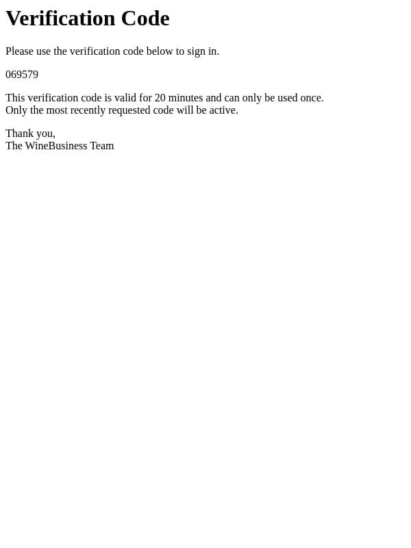 Winejobs/WineBusiness Verification Code email from Wine Business