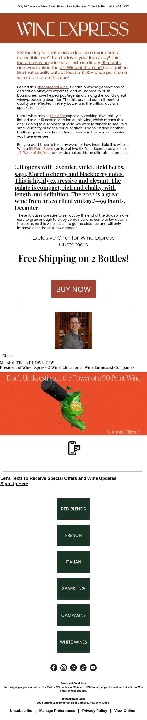 FLASH SALE! 99 PT #11 Wine of the Year, Won't Last! email from Wine Enthusiast screenshot