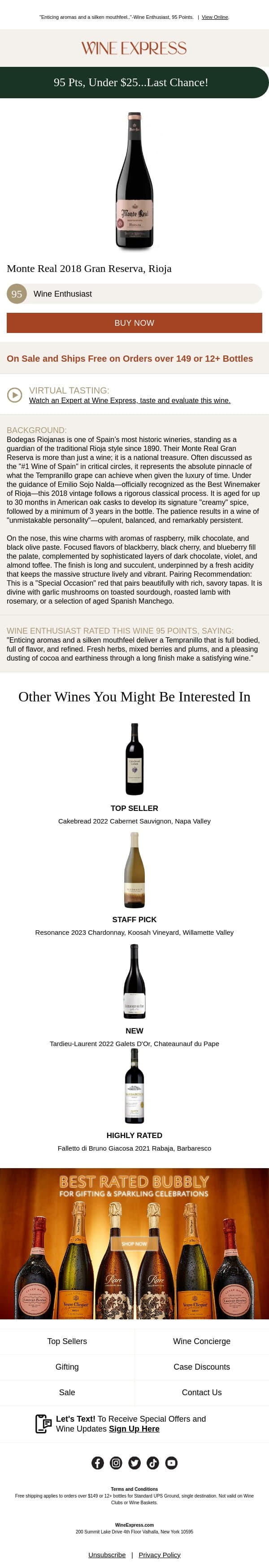 #1 Spanish Wine from WE, 95 Pts & Under $25! email from Wine Enthusiast screenshot