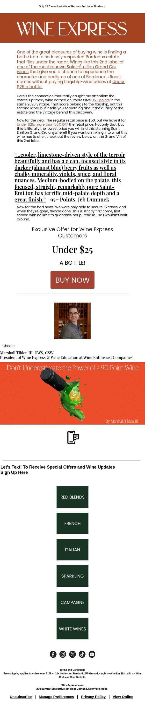FLASH SALE! Under $25 St Emilion Grand Cru, 50% OFF! email from Wine Enthusiast screenshot