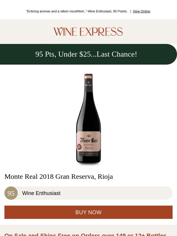 #1 Spanish Wine from WE, 95 Pts & Under $25! email from Wine Enthusiast