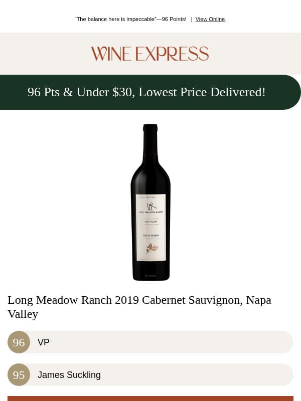96-Pt Iconic Napa Valley Mountain Cab—Under $30 & Lowest Price Delivered! email from Wine Enthusiast