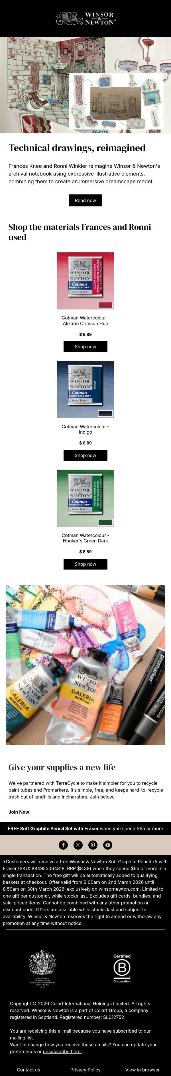 Reinterpreting the archive with Frances and Ronni email from Winsor & Newton screenshot