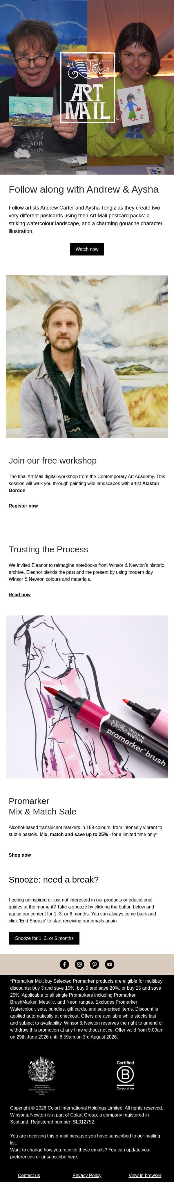 Explore our Watercolour Workshops email from Winsor & Newton screenshot