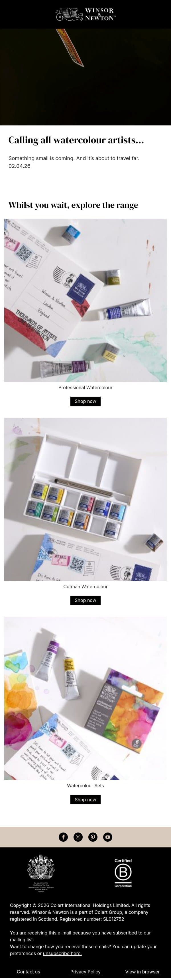 Can you keep a secret? email from Winsor & Newton screenshot