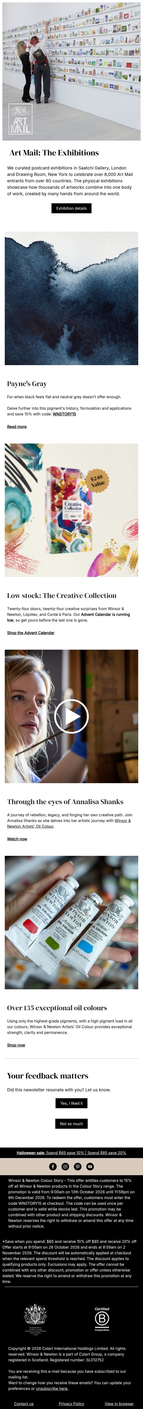 Art Mail: The Exhibitions email from Winsor & Newton screenshot