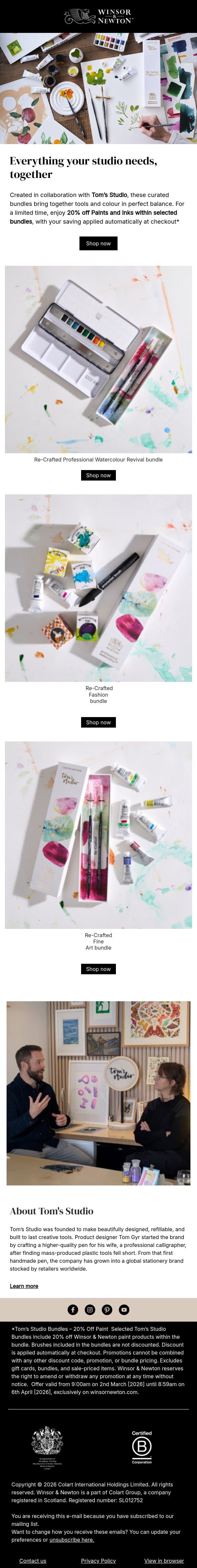 Explore our Re-Crafted bundles, created with Tom’s Studio email from Winsor & Newton screenshot