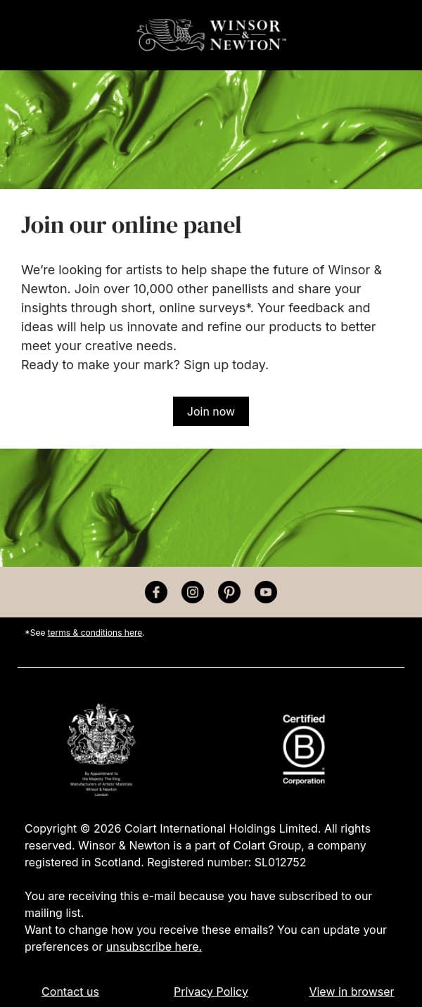 Help us shape the future of Winsor & Newton email from Winsor & Newton screenshot