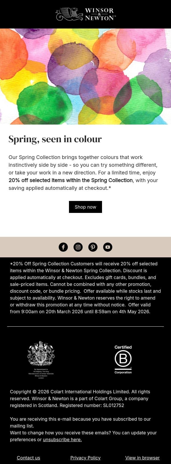 Spring, seen in colour email from Winsor & Newton screenshot