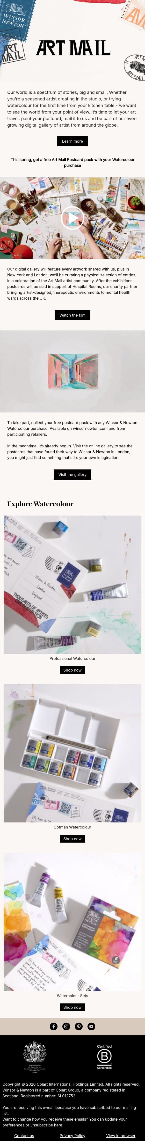 Thousands of artists, one destination email from Winsor & Newton screenshot