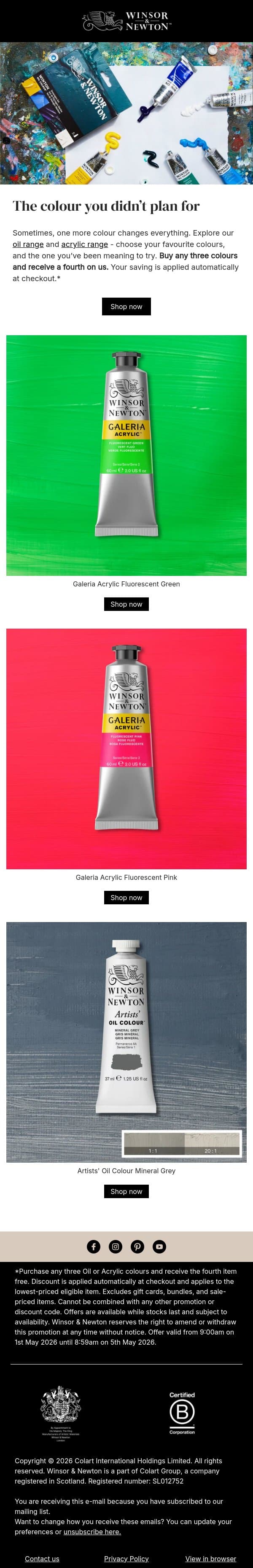 One more colour changes everything email from Winsor & Newton screenshot