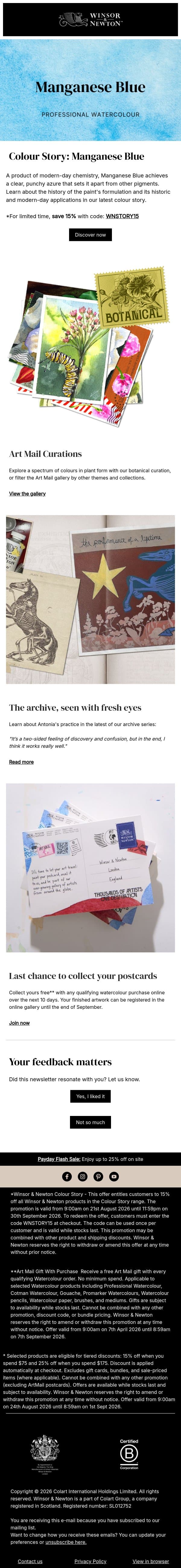 The chemistry of Manganese Blue email from Winsor & Newton screenshot