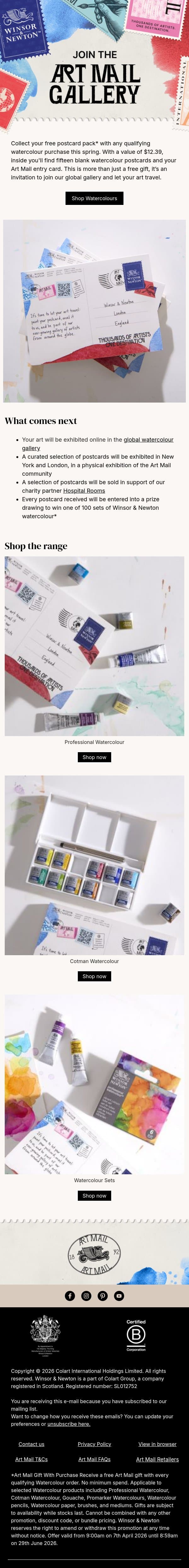 A gift from us, to you email from Winsor & Newton screenshot