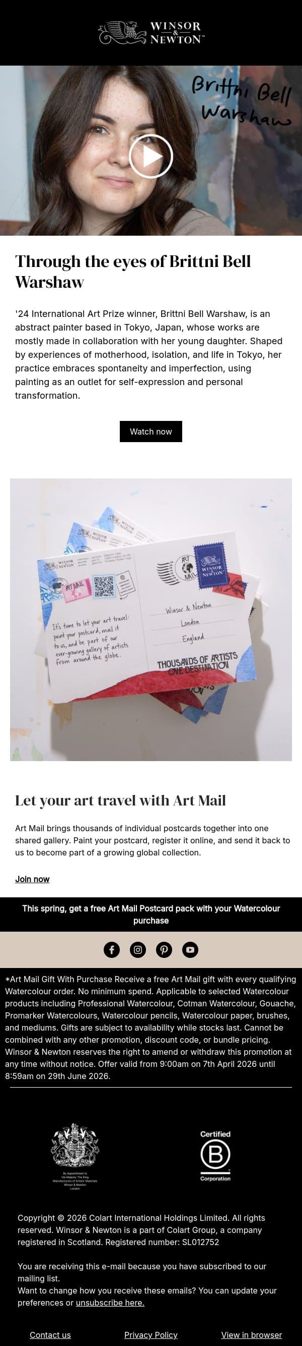 Surrendering to the painting process email from Winsor & Newton screenshot