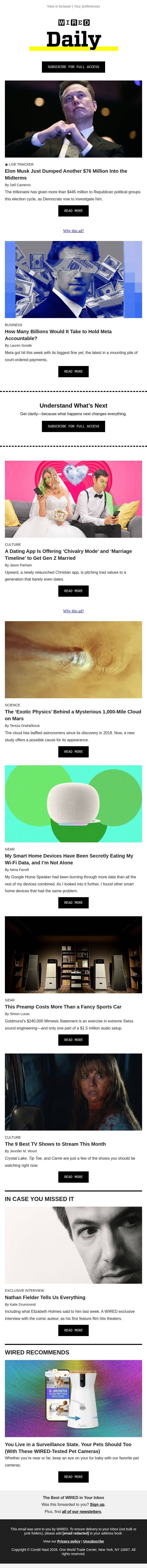 Live tracker: Musk just dumped another $76 million into the midterms email from Wired screenshot