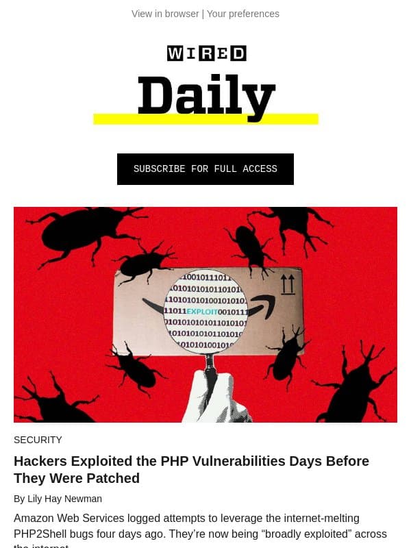 Hackers exploited the PHP vulnerabilities days before they were patched email from Wired