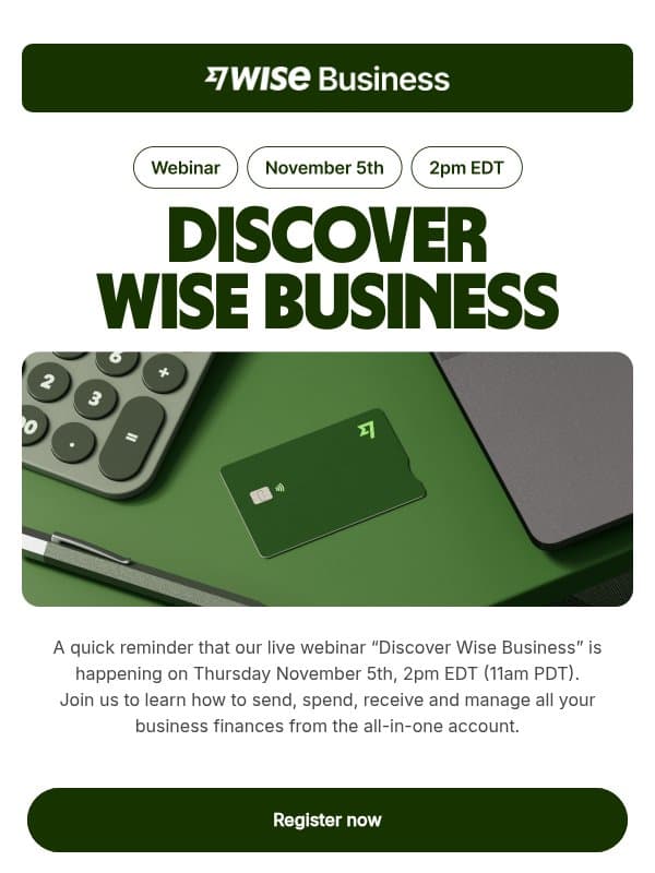 Join our webinar on Thursday November 5th email from Wise