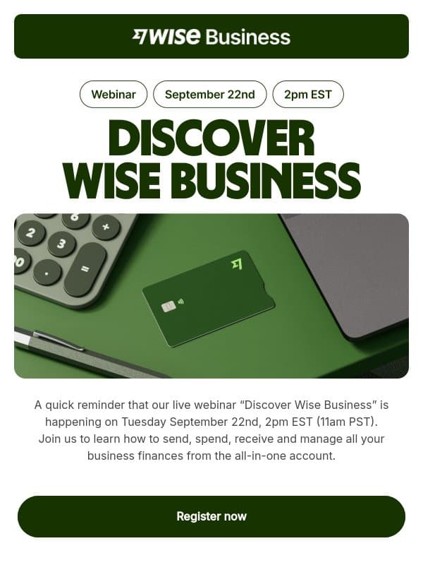Join our webinar on Tuesday September 22nd email from Wise