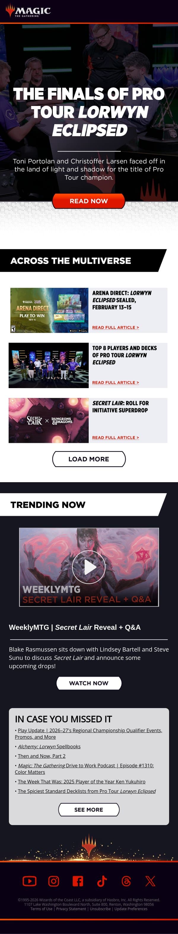 Your MTG News Roundup email from Wizards of the Coast screenshot