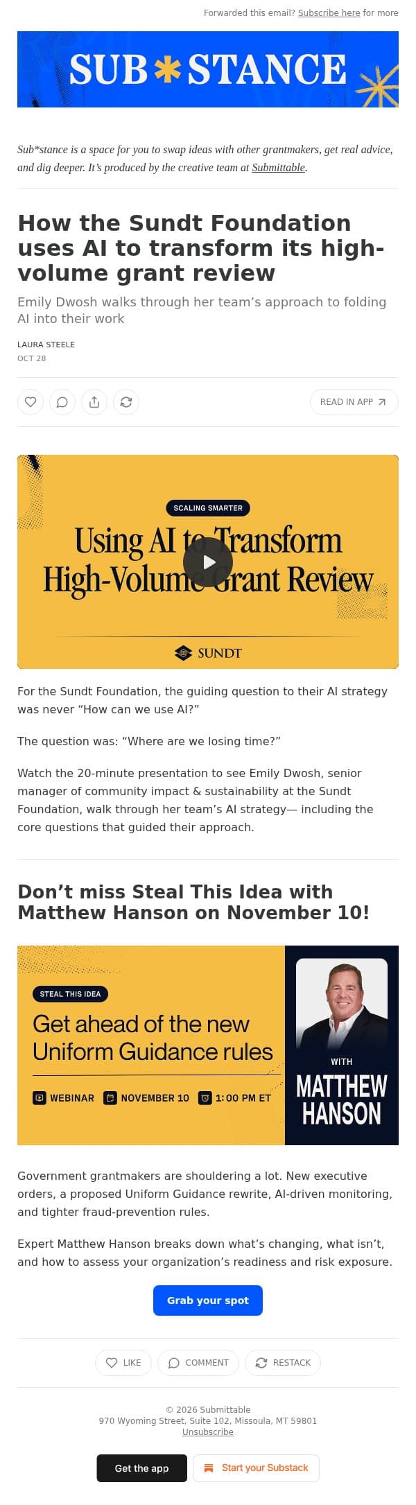 How the Sundt Foundation uses AI to transform its high-volume grant review email from WizeHive screenshot