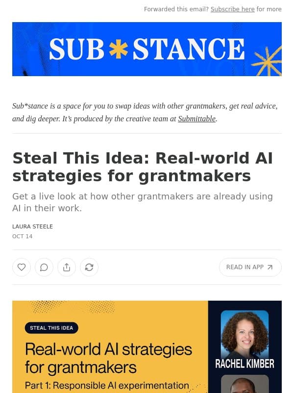 Steal This Idea: Real-world AI strategies for grantmakers email from WizeHive