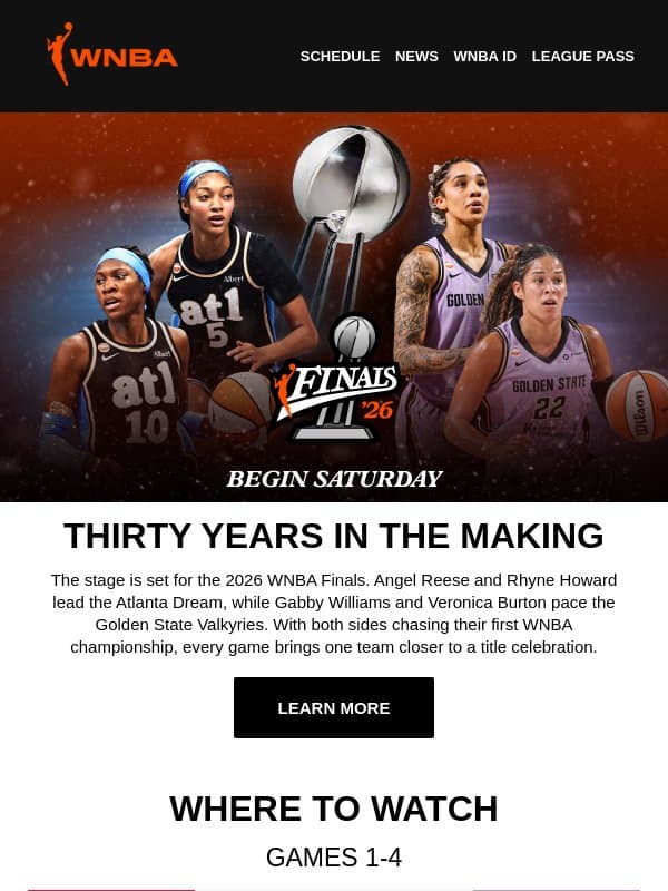 2026 WNBA Finals 🏆 The Biggest Stage Tips Off Saturday email from WNBA