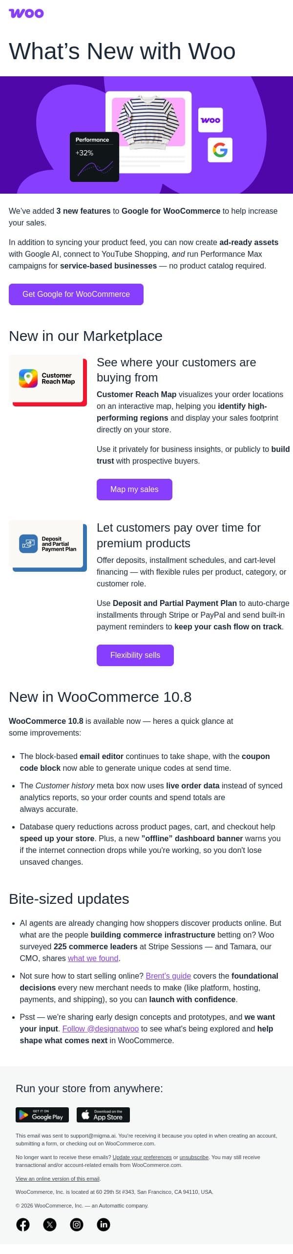 Google + your store = more shoppers email from WooCommerce screenshot