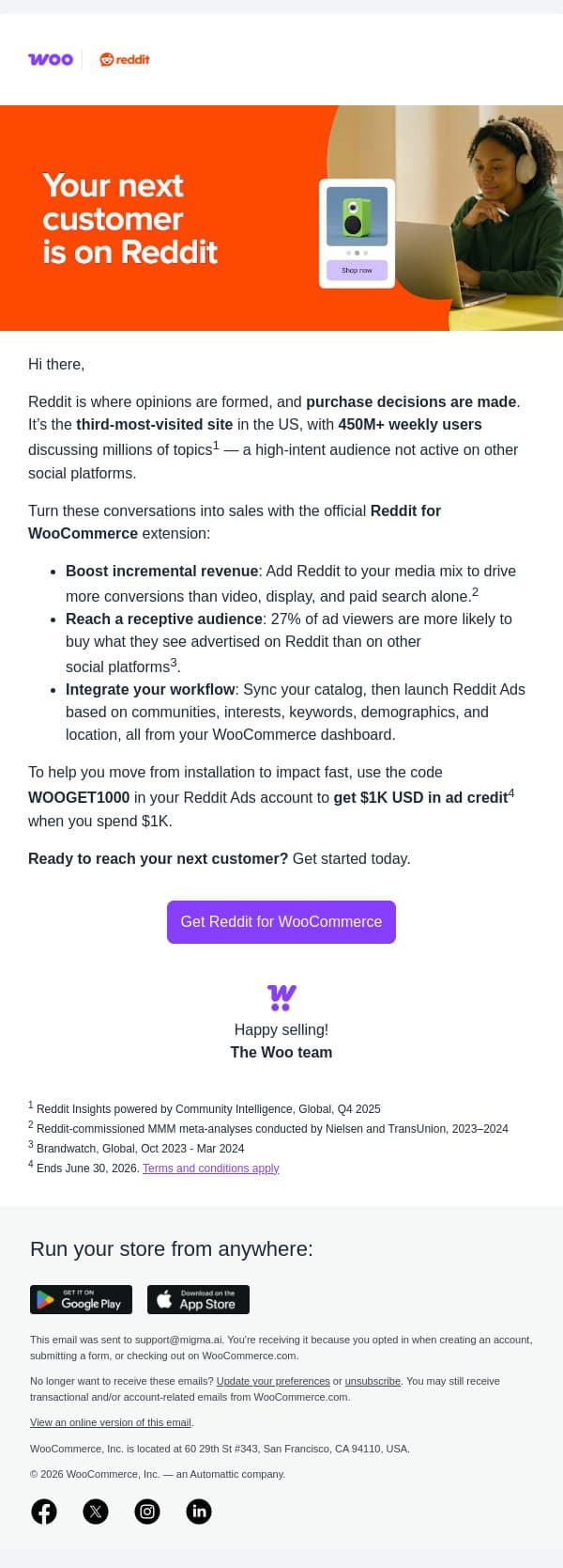 Turn conversations into conversions email from WooCommerce screenshot