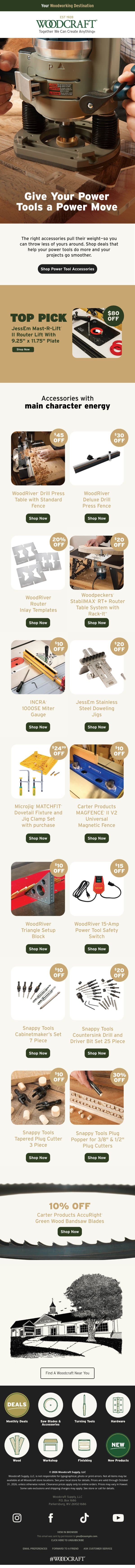 Don’t Be an Accessory After the Fact. email from Woodcraft screenshot