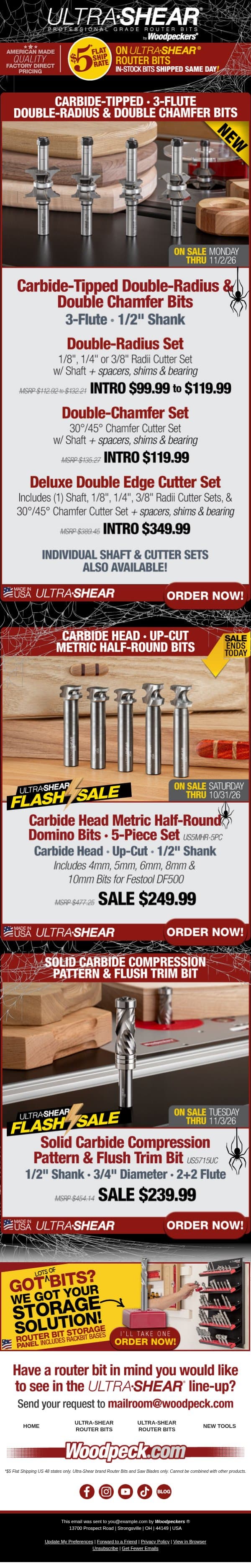 No Ghosts. No Gimmicks. Just Better Router Bits. email from Woodpeckers screenshot