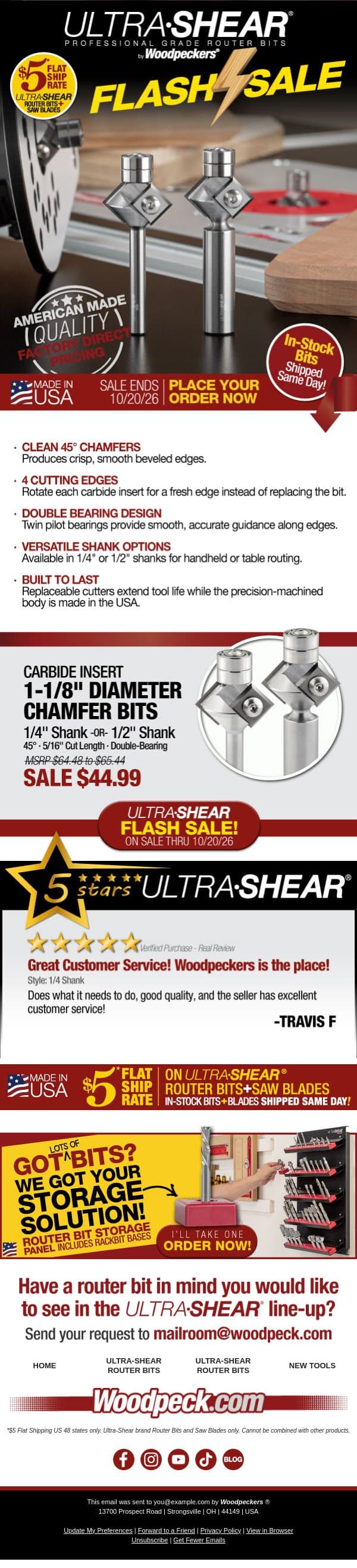 A Chamfer Bit You Don’t Toss When It Gets Dull email from Woodpeckers screenshot