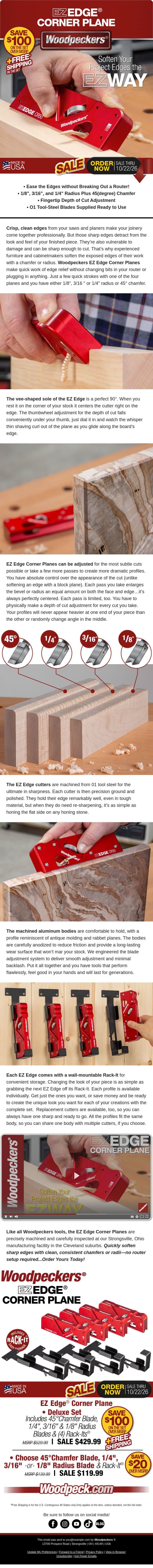 Take the Edge Off...The Easy Way! email from Woodpeckers screenshot