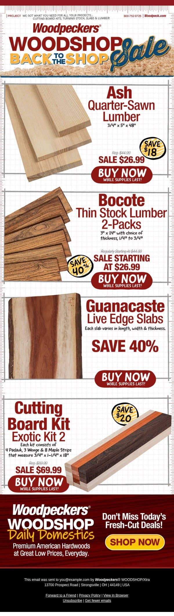Save 40% on Premium Quarter-Sawn Ash! email from Woodpeckers screenshot