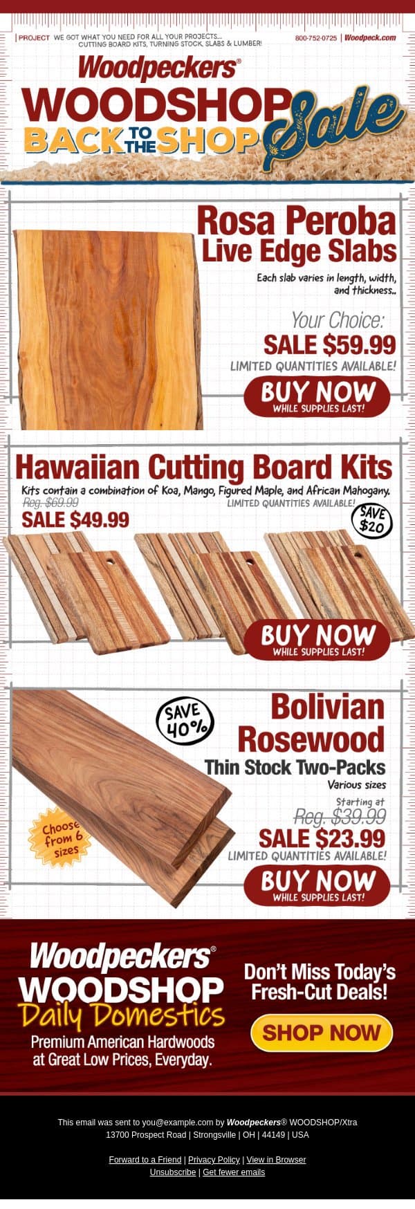 Exotic Rosa Peroba Slabs, Your Choice $59.99 email from Woodpeckers screenshot
