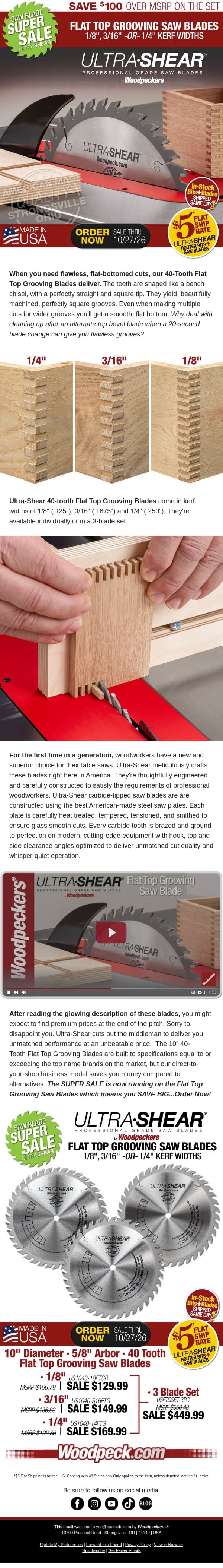This Flat Top Will Never Go Out of Style. email from Woodpeckers screenshot