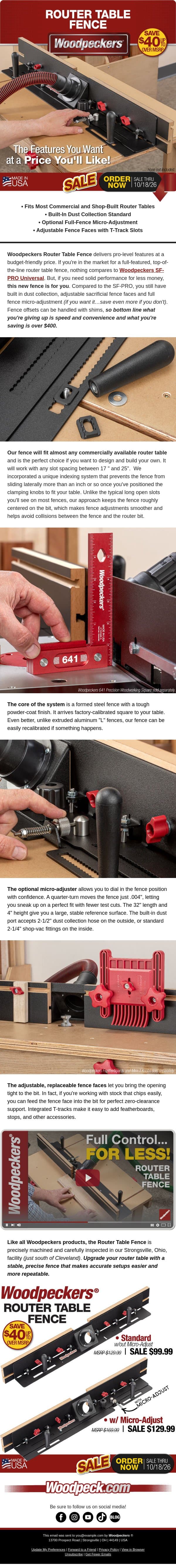 Upgrade Your Router Fence for Less! email from Woodpeckers screenshot