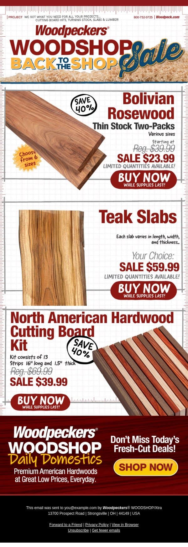 Bolivian Rosewood Thin Stock as low as $23.99 email from Woodpeckers screenshot