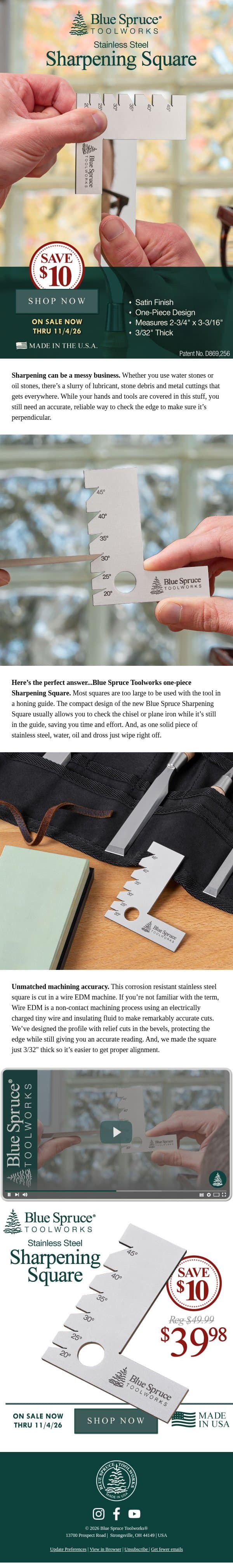 Sharpening Square—Now 20% OFF! email from Woodpeckers screenshot