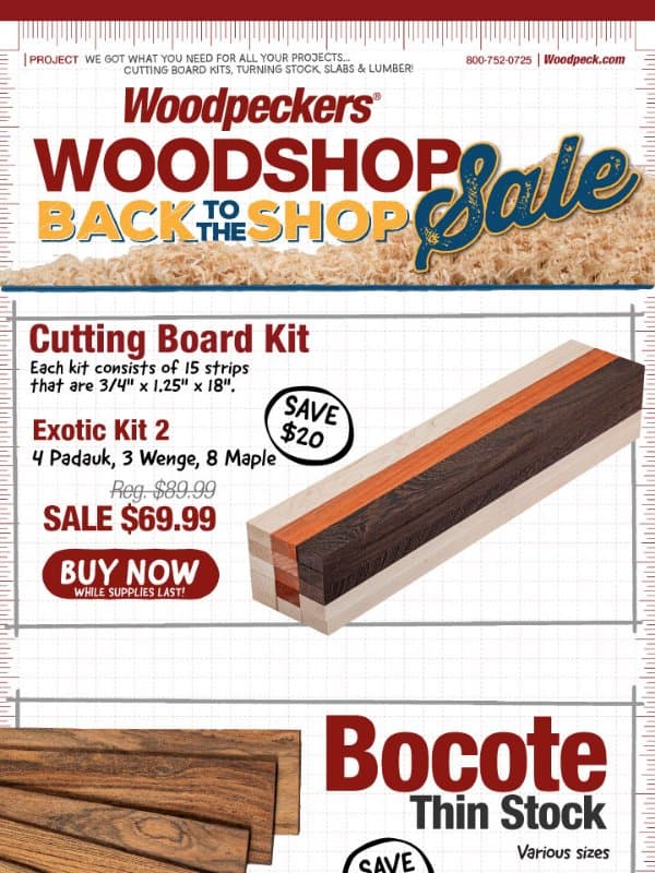 Cutting Board Deals End Soon! email from Woodpeckers